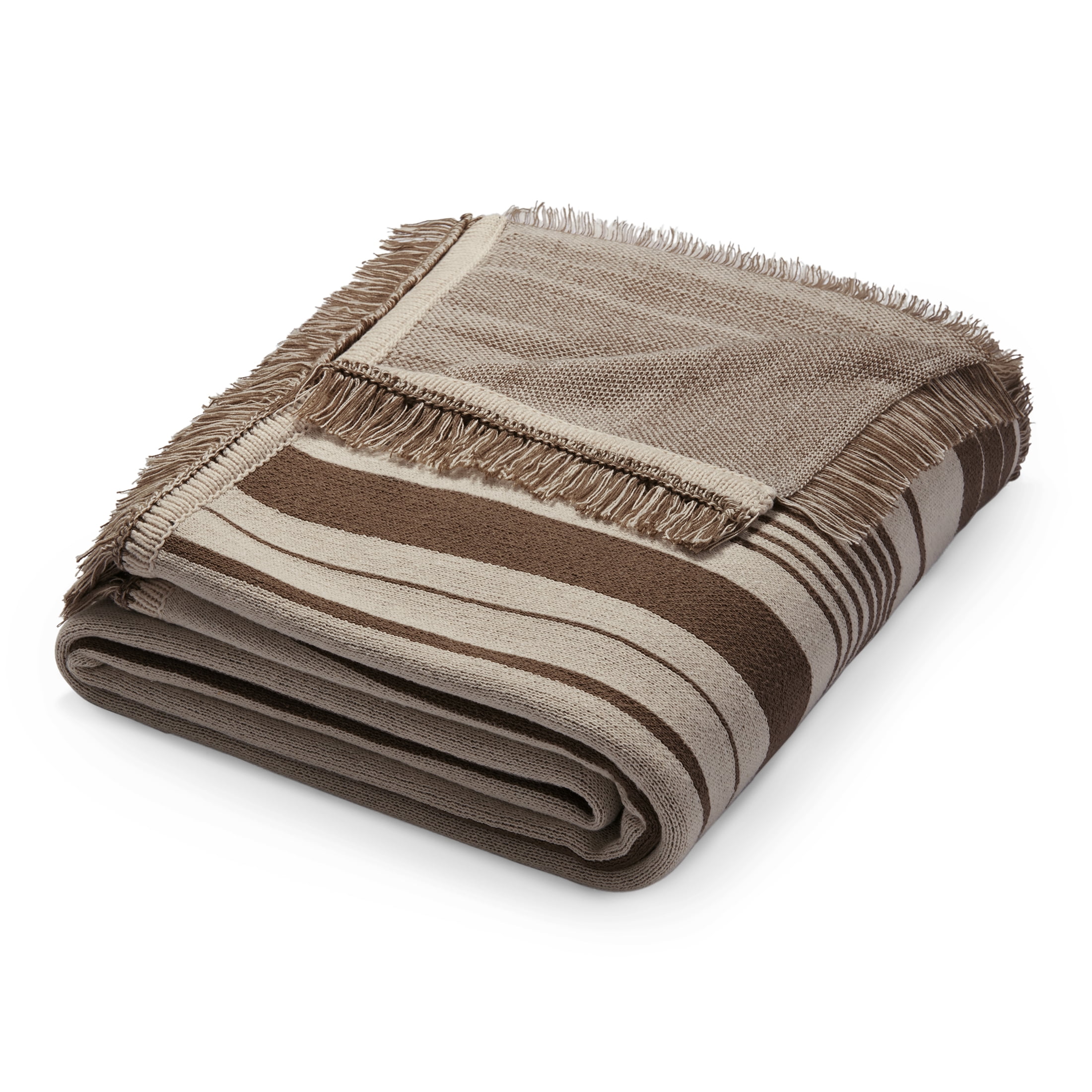 Mainstays Rustic Designs Taupe Splash Fiona Stripe Cotton Blend Jacquard Knit Tapestry Throw, 50" x 60"  (图2) Mainstays Rustic Designs Taupe Splash Fiona Stripe Cotton Blend Jacquard Knit Tapestry Throw, 50" x 60"  (图2)