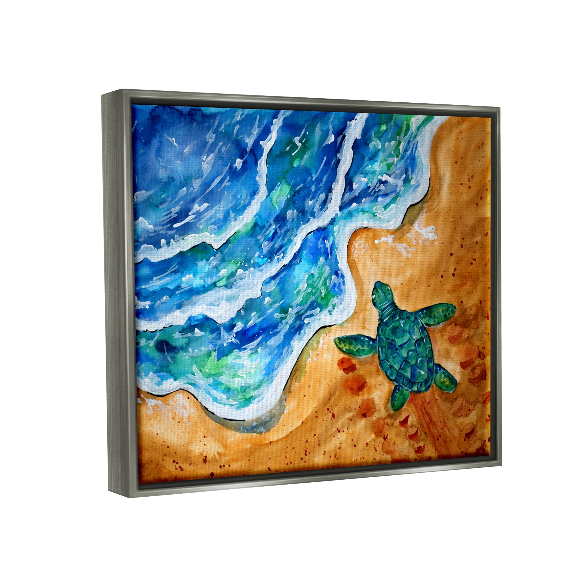 Stupell Industries Abstract Turtle on Shore Animals & Insects Painting Gray Floater Framed Art Print Wall Art, 21 x 17