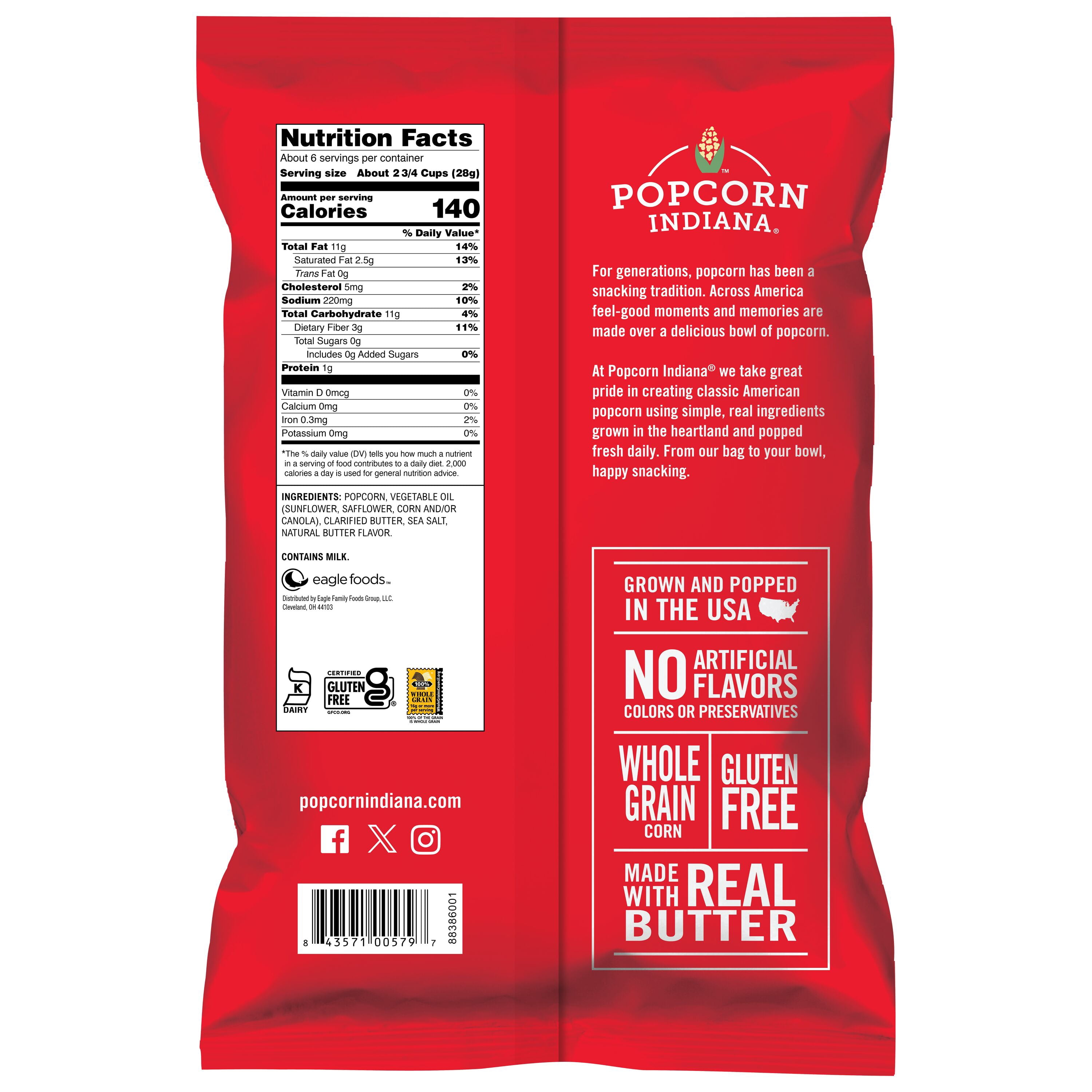 (4 pack) Popcorn Indiana Original Crispy Crunch Real Butter Movie Theater Pop Corn Value Size, 5.5 oz