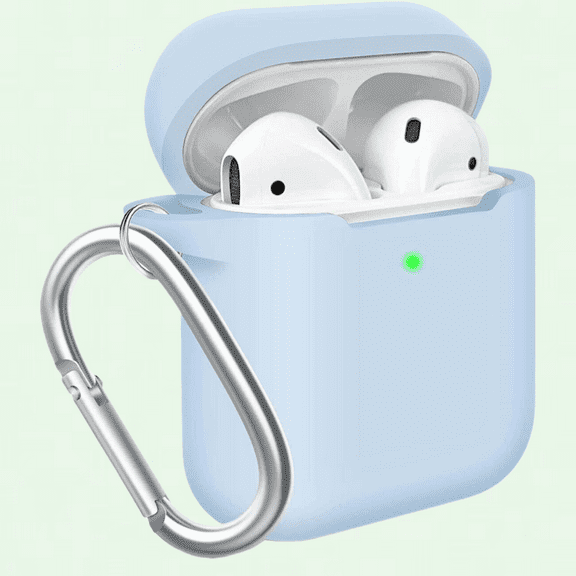 Soft Silicone AirPods Case Cover, Sky Blue with Buckle, Compatible with Apple AirPods 1st & 2nd Gen Charging Case, LED Visible