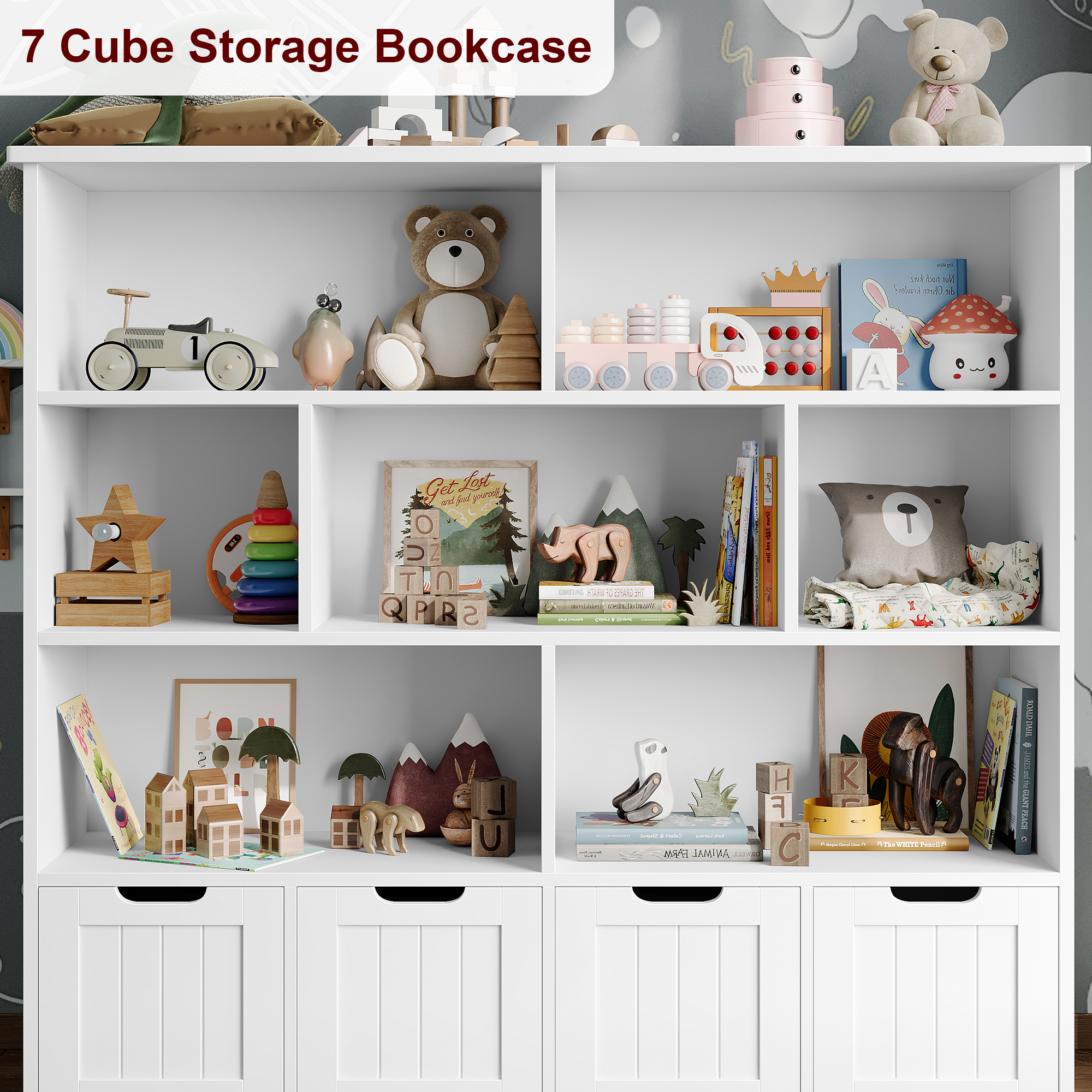 Homfa 7-Cube Toy Storage Organizer with Drawers, White photo 5