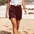 thumbnail image 5 of Women's Drawstring Elastic Waist Roll Cuff Bermuda Shorts,Loose Casual Athletic Sweat Shorts with Pockets,Wine,Women's Plus Size XXL, 5 of 9