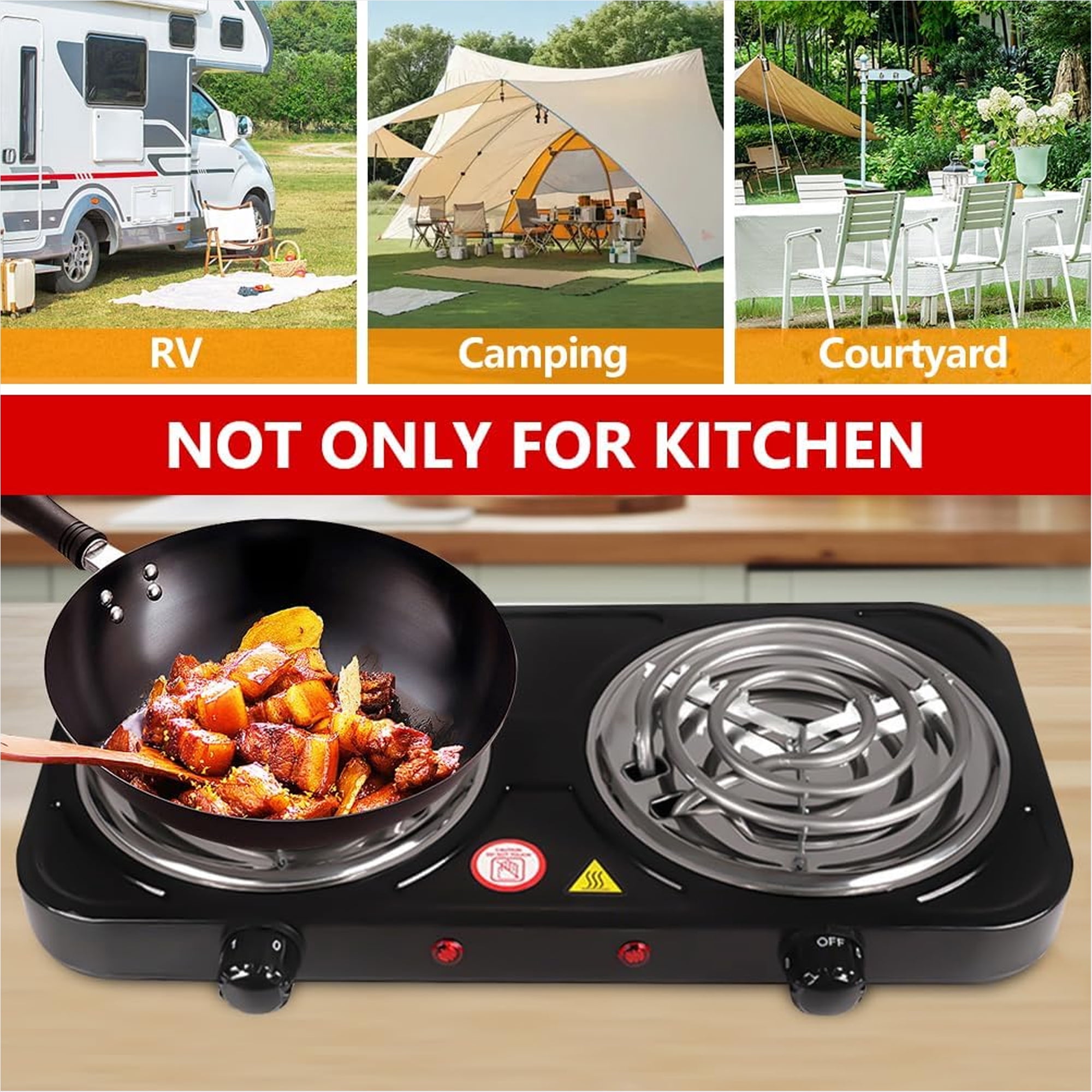 Daretodo 2000W Portable Electric Double Burner, Electric Hot Plate Kitchen Cooktop Cooking Stove Frying Pan and Easy to Clean for Home or Dorm, 5 Adjustable Temperatures, Black