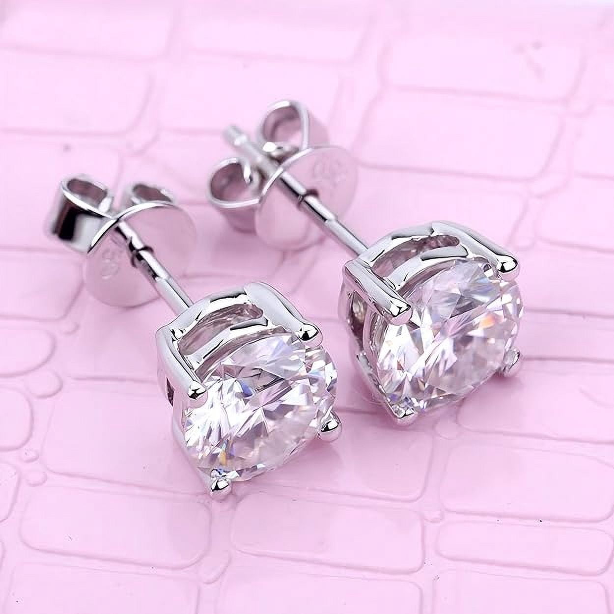 Divine Creation 1.22 Ct Round Cut White Diamond Push Back Stud Earring's 14K White Gold Plated 925 Sterling Silver For Women's