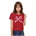 thumbnail image 3 of Girls' Red Bow Graphic T-Shirt - Soft Stretch Polyester Spandex, Crew Neck Short Sleeve, Playful Casual Tee for Kids 4-12 Years School & Outings,Size 9 T, 3 of 8