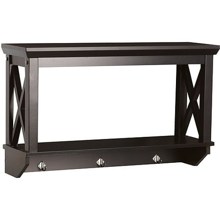 RiverRidge X-Frame Wall Shelf with Hooks, Espresso
