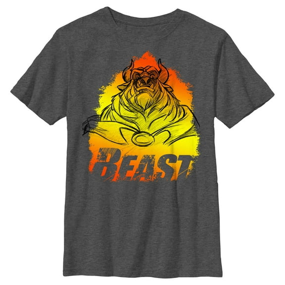 Boy's Beauty and the Beast Sketch Profile Graphic Tee Charcoal Heather Large