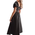 thumbnail image 4 of ORQ Women Solid Lantern Sleeve Square Neck Top Split Half Skirt Two Piece Set, 4 of 4