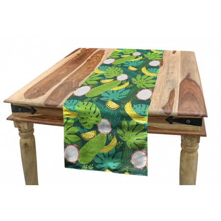 

Exotic Table Runner Artwork of a Clutter of Hawaiian Plantation Monstera and Tropical Fruits Dining Room Kitchen Rectangular Runner 3 Sizes by Ambesonne