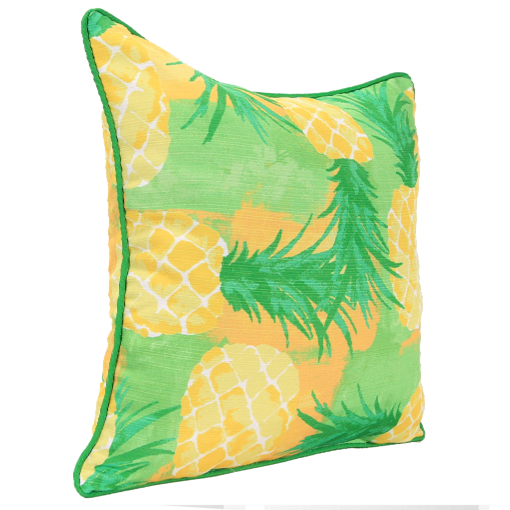 Jordan Manufacturing 18" x 18" Yellow and Green Pineapple Fruit Square Decorative Throw Pillow with Welt and Embroidery Accent