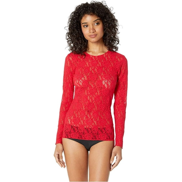 Hanky Panky Signature Lace Unlined Long Sleeve Top Red MD 
