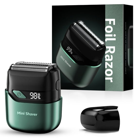 Nogroa Electric Razor for Men, Portable Mini Foil Shaver with 2 Floating Blade IPX7 Waterproof LED Display USB-C Rechargeable Cordless Beard Trimmers for Home Travel, Green
