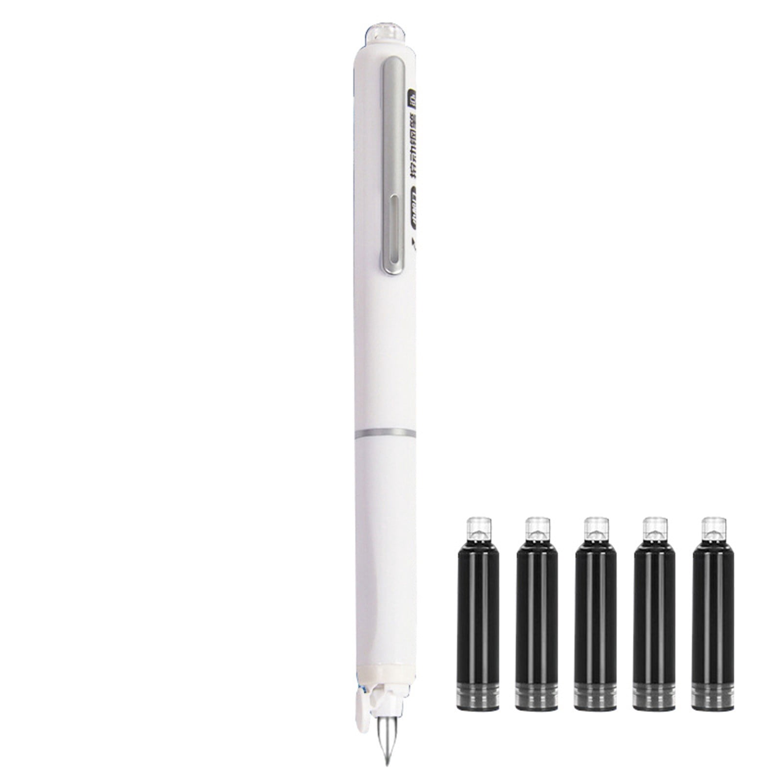Slim Retractable Fountain Pen – Extra Fine Nib Black Ink Pen with 5 Cartridges – Smooth Writing for Sketching, Diary & Professional Signatures