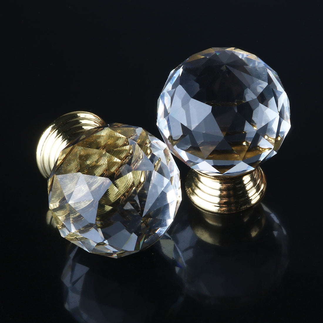 Unique Bargains 1.18" Crystal Glass Cabinet Knob Polished Chrome Black 10