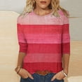 thumbnail image 2 of Bxsruta Tops for Women, Printed Round Neck 3/4 Sleeve T-Shirt Lightweight Knit Pullover Top, 2 of 6