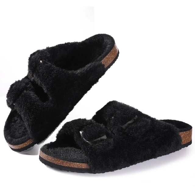 Goosecrect Women Cork Clogs Home Slides Fuzzy Soft Comfort Potato Shoes Plush Footbed Mules Slippers Winter Fur Suede Slippers