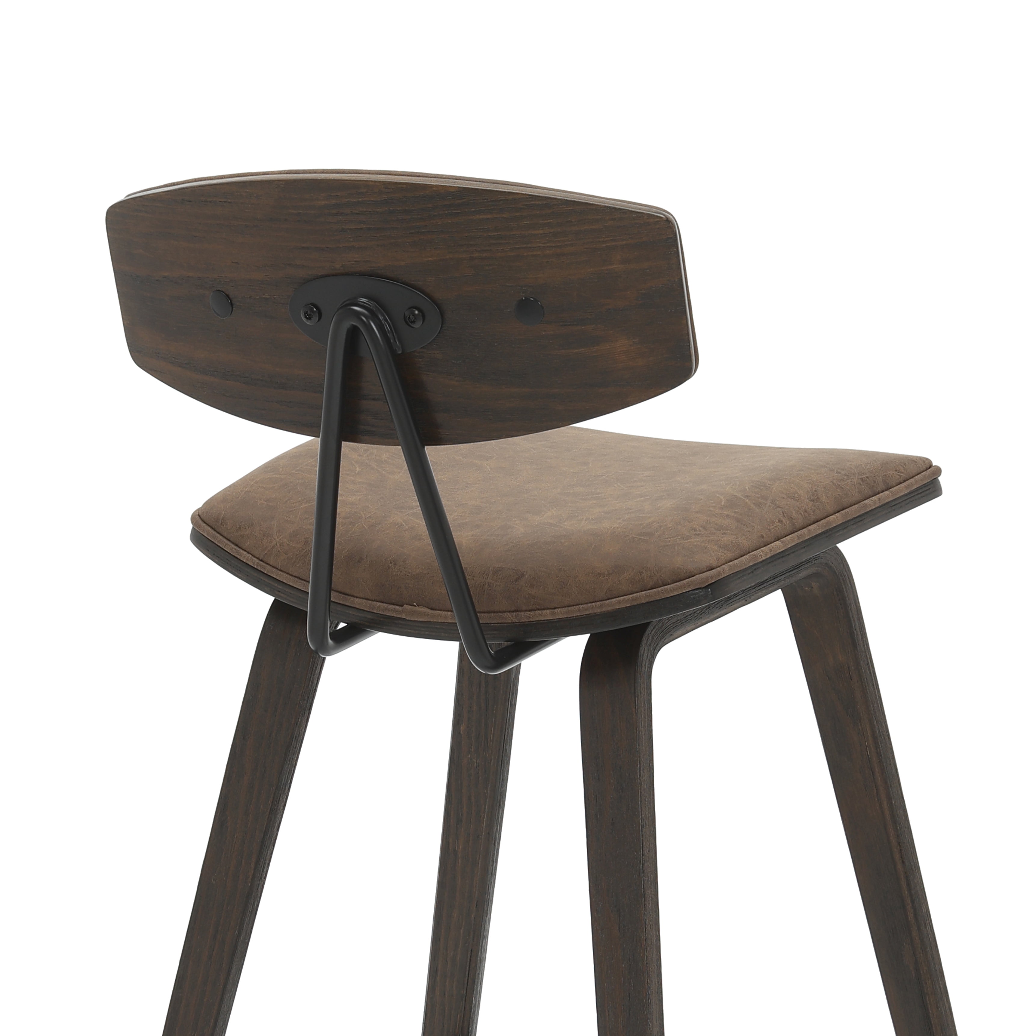 Fox 38 in. H Bar Height Vintage Dark Brown Curved Back Wood Bar Stool with Faux Leather Seat