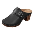 thumbnail image 6 of Rokment Buckles Platform High Heels Clogs Mules Sandals for Women Ladies 2026 Fashion Casual Leather Closed Toe Chunky Block Pumps Dress Slip on Slides Summer Shoes Black Size 6.5, 6 of 7