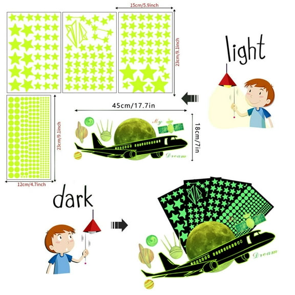 SLYNSHome Glow in The Dark Stickers for Ceiling,Luminous Stars Moon and Aircraft Wall Stickers,Beautiful Wall Decals for Kids Room,Beautiful Wall Decals for Kids Gift