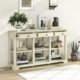 thumbnail image 3 of Costway Table de Canapé Longue 58 Pouces avec Rangement, Table Console Rétro avec 3 Tiroirs et Étagères Ouvertes, Blanc, 3 of 10
