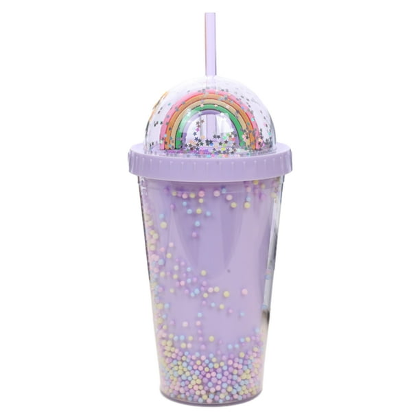 Botella de Agua Bewildely con Pajita para Actividades al Aire Libre Plástico Color Morado Pálido