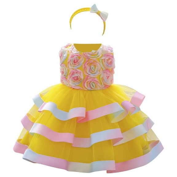 ZACPNCV Baby Girl Dress Sleeveless Sequins Princess Dresses Toddler Wedding Birthday Party Gown Dresses Yellow 6-7 Years