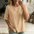 thumbnail image 3 of TGSLY Asymmetrical Button Placket Tops for Women Lightweight Thin Crew Neck Solid Color Blouses Loose Fit Dressy Casual Half Sleeve Shirts XXL, 3 of 7