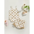 thumbnail image 4 of Wassery Baby Girl Summer Romper Tops 3 6 12 18 Months Infant Girls Checkerboard Floral Print Sleeveless Jumpsuit and Casual Ruffle Shorts Outfit 0-18M, 4 of 9