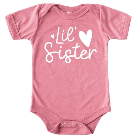 

Olive Loves Apple Lil Sister Heart Bodysuit for Baby Girls Sister Sibling Outfits White on Mauve Bodysuit 6 Months