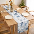 thumbnail image 2 of Ocean Jellyfish Table Runner Blue Yellow Sea Star Shell Coral White Wood Grain Table Runners Dresser Scarves Holiday Kitchen Dining Table Decoration for Home Party Indoor 13x108 Inch, 2 of 9