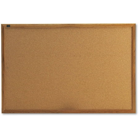 Quartet Cork-Over-Fiberboard Bulletin Board, Natural Oak Frame
