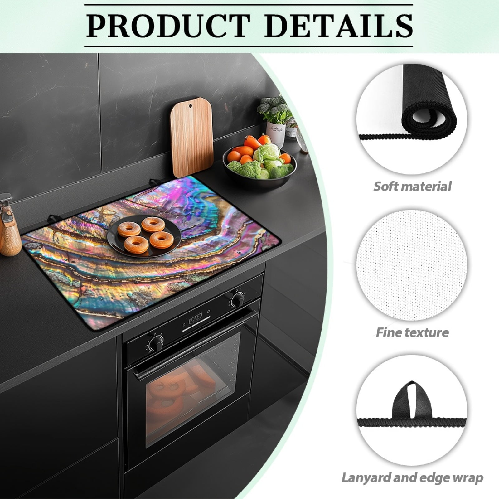 SEANATIVE Stove Cover for Electric Stove Top Non-slip Glass Stove Top Cover Heat-resistant Glass Cooktop Cover Ceramic Stove Cover for Kitchen Accessories Decor, Abalone Shell Print Iridescence