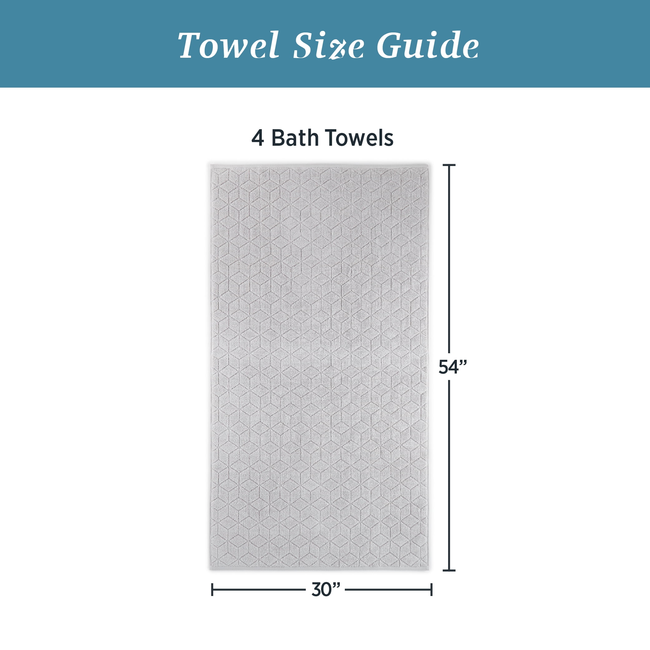 WelHome 100% HYGROCOTTON® 4-Piece Textured Soft Bath Towels Set, Harbor Mist, 550 GSM, 30" x 56", Large, Absorbent & Plush Bathroom Towels