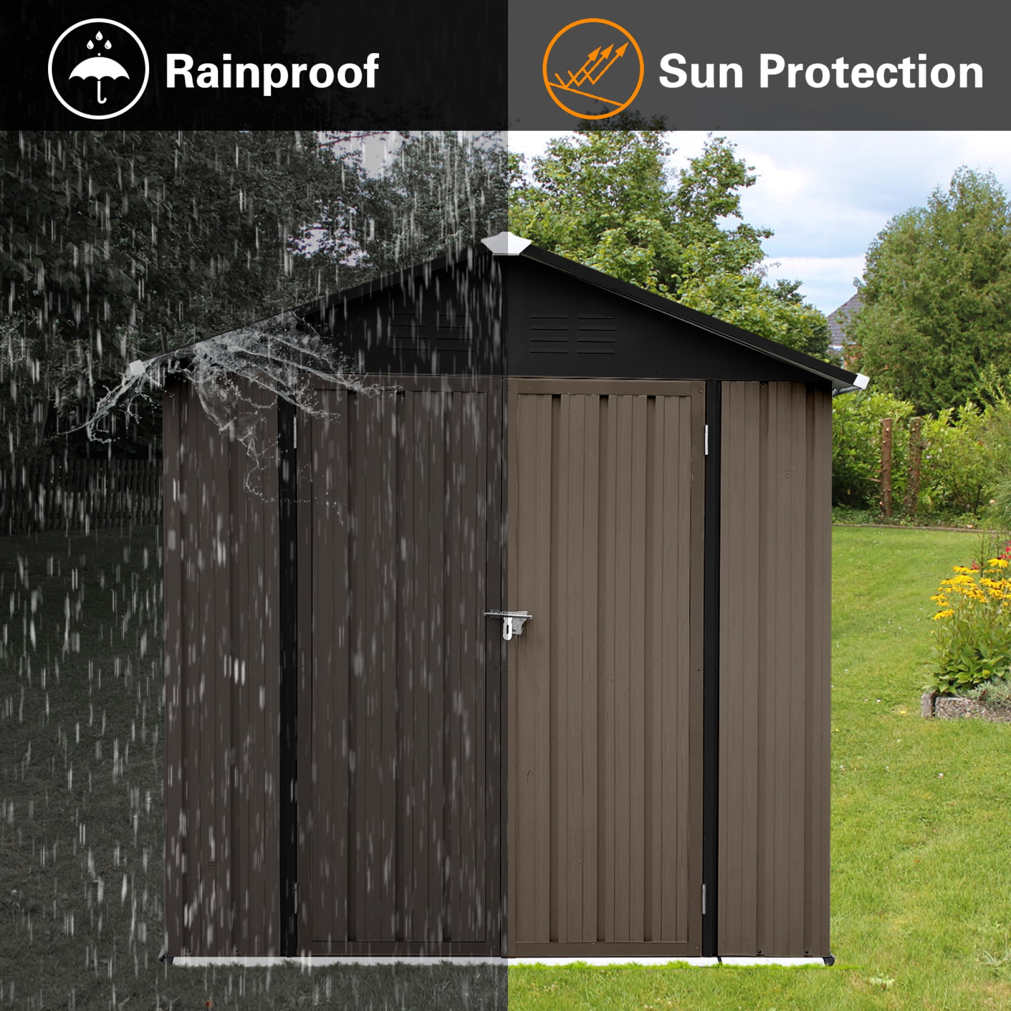 Outdoor Storage Garden Sheds 6FTx4FT Apex Roof Lockable Doors for Backyard White+Yellow