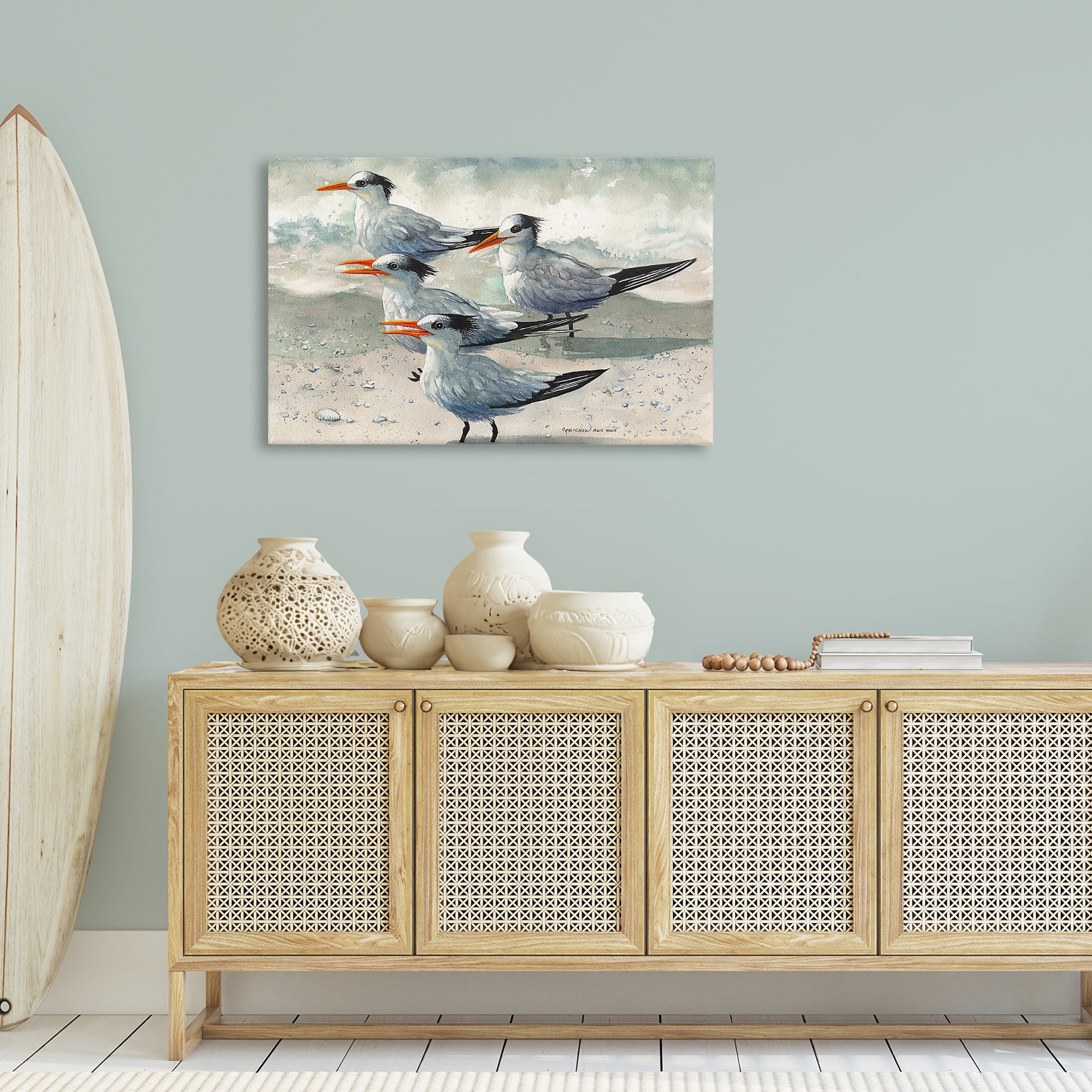 Stupell Industries Birds on Sandy Beach Animals & Insects Painting Gallery Wrapped Canvas Art Print Wall Art, 36 x 24