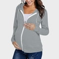thumbnail image 2 of Stamzod Maternity Clothes Fall Long Sleeve Zip Up Hoodies Solid Color Pregnant Sweatshirt with Hood Casual Maternity Coat for Women Gray L, 2 of 9