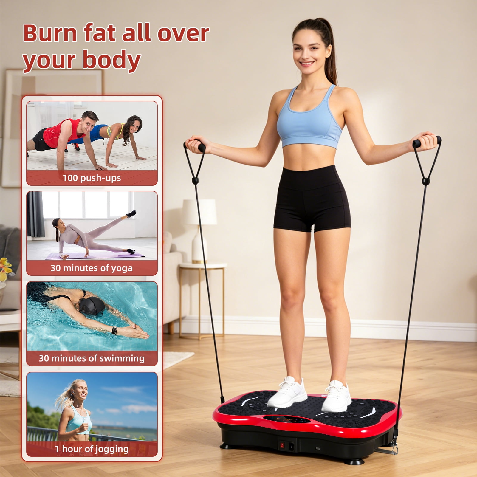 Vowella Vibration Plate Exercise Machine with 99 Speed Levels, Compact Home Fitness Platform for Weight Loss, Toning & Full Body Workout, 6 Workout Modes, Bluetooth & LCD Display, Holds 330 lbs, Red