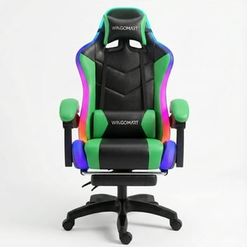 Wingomart Chaise de Jeu Ergonomique avec Repose-Pieds, Chaise de Jeu à Dossier Haut en Similicuir avec Lumière DEL RVB et Accoudoirs Réglables Hauteur Réglable Pivotante