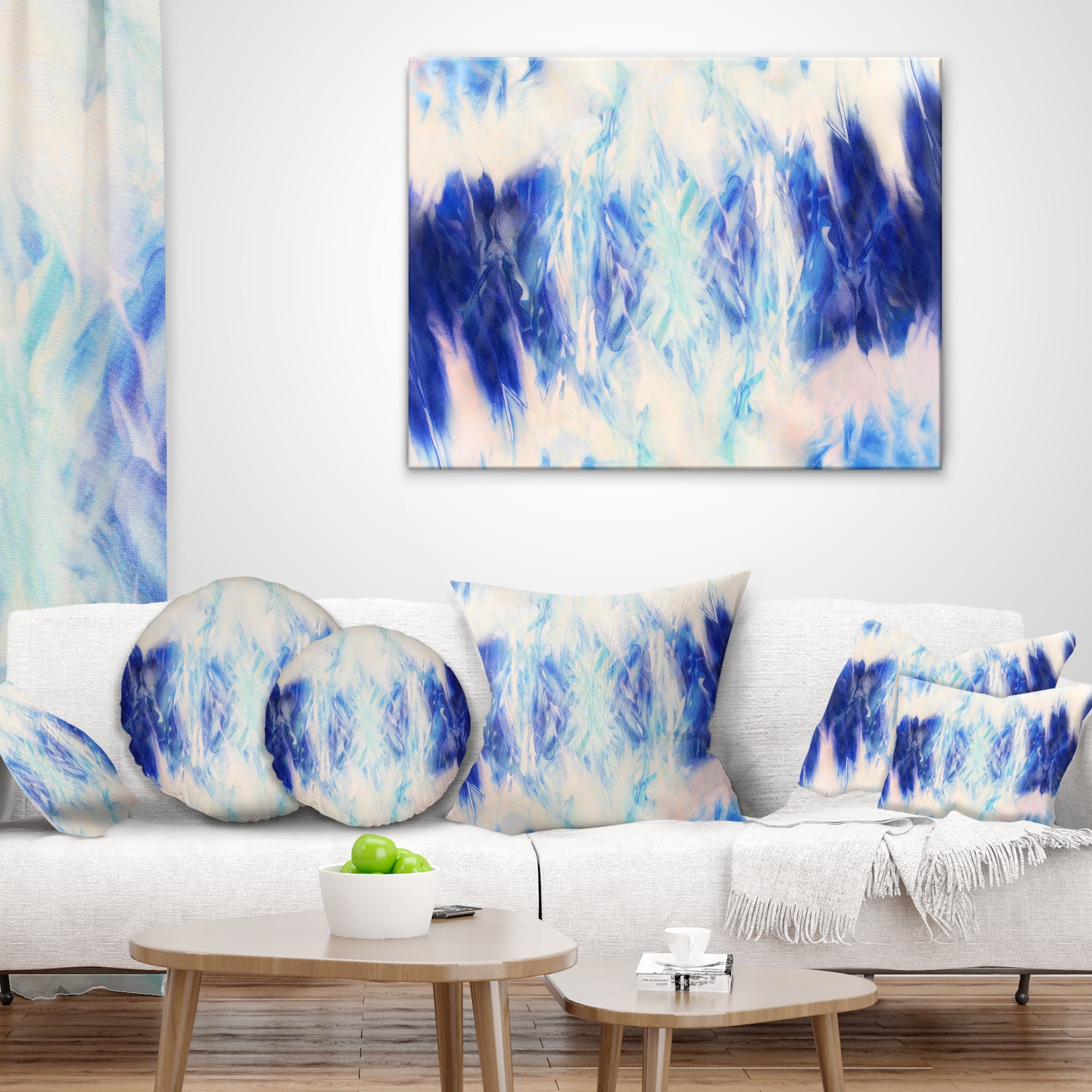 Designart Blue Collage with Spots - Abstract Throw Pillow - 12x20