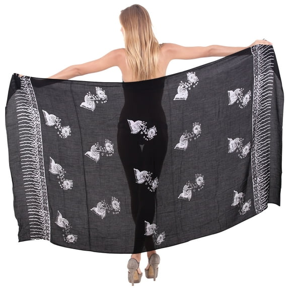 HAPPY BAY Women's Beachwear Summer Beach Coverups Bikini Wraps Sarong Cover up Wrap Skirt Swimsuit Swimwear Swim Cover ups Bathing Suit for Womens One Size Black, Fish