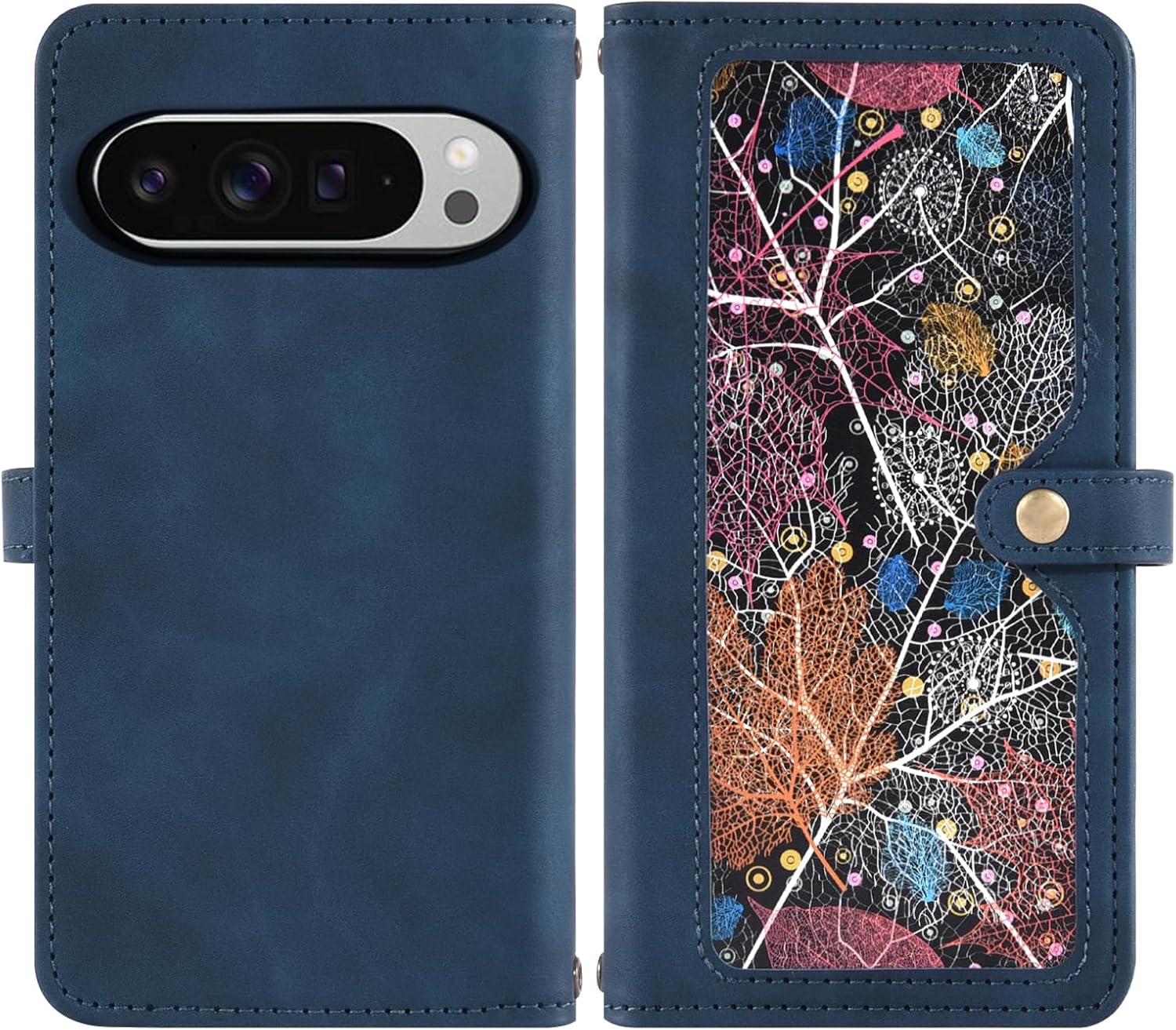 Asuwish Phone Case for Google Pixel 9 Pro XL Wallet Cover With Tempered Glass Screen Protector Crossbody Wrist Strap Flip Pattern Zipper Credit Card Holder Cell Pixel9 9Pro 9ProXL Nine Women Men Blue