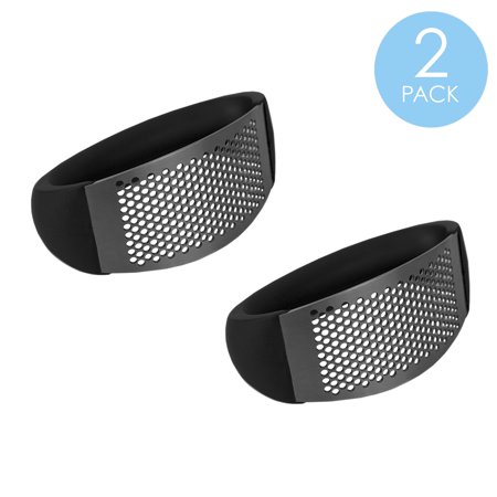 Rust-Proof Stainless Steel Handheld Garlic Masher Rocker Press with Ergonomic Grip Arc Handle  Black (2-Pack)