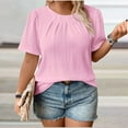 thumbnail image 4 of Erwazi Women's Plus Size Plicated T-Shirt Solid Ruched Crew Neck Loose Fit Short Sleeve Spring Summer Pullover Tee, 4 of 5