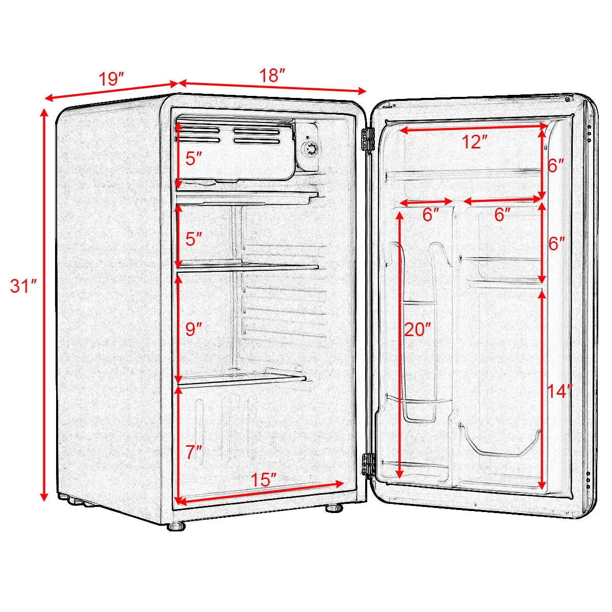 Costway 3.2 Cu Ft Retro Compact Refrigerator w/ Freezer Interior Shelves Handle White