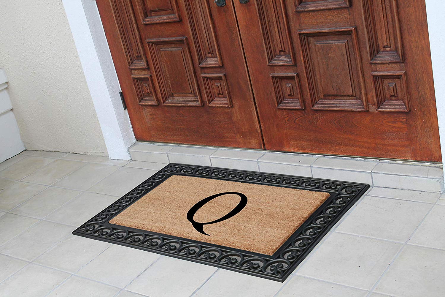 A1HC 30"x48" Natural Coir & Rubber Paisley Monogrammed Door Mat, Heavy-Duty, Low-Profile, Anti-Shed Outdoor Entrance Mat
