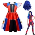 thumbnail image 4 of Nuevo disfraz de Halloween para niñas, disfraz de Evie Mal Descendants, disfraz de Cosplay con peluca, vestido de fiesta de carnaval para niños + conjunto de pantalones, 4 of 5