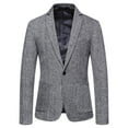 thumbnail image 3 of IYTR New One-button Suit Coats Button Up Turndown Collar Stripe Mens Suit Coat Long Sleeve Jacket Gray L, 3 of 7