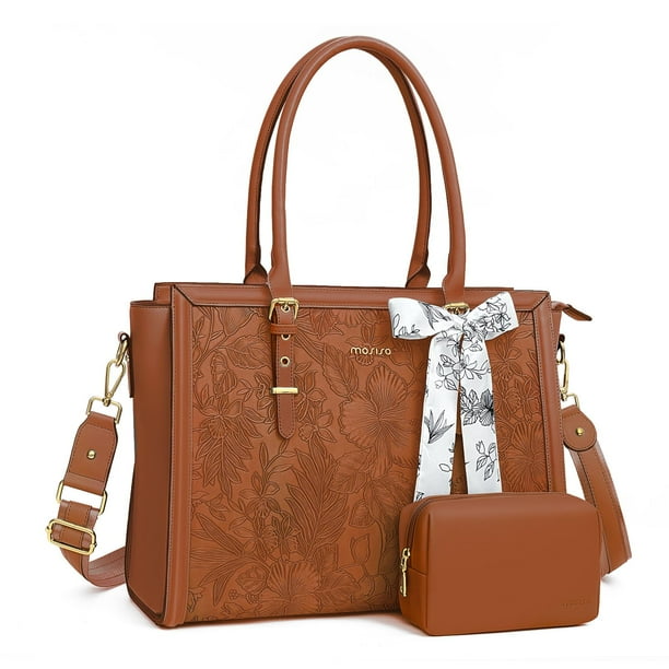 Bolsa MOSISO para portátil, piel sintética, 17 a 17,3 pulgadas, para mujer, color marrón