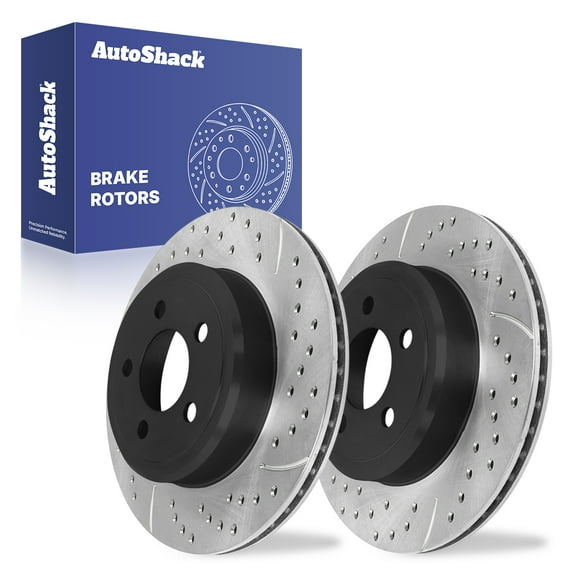 AutoShack Rear Brake Rotors for Dodge & Chrysler, Charger 2006-2014 300 2005-2014, AWD RWD V6 3.5L 3.6L V8 5.7L 6.4L - E-Coated Drilled & Slotted - ShadowGuard - 12.59" (319.8 mm), 5-Lug