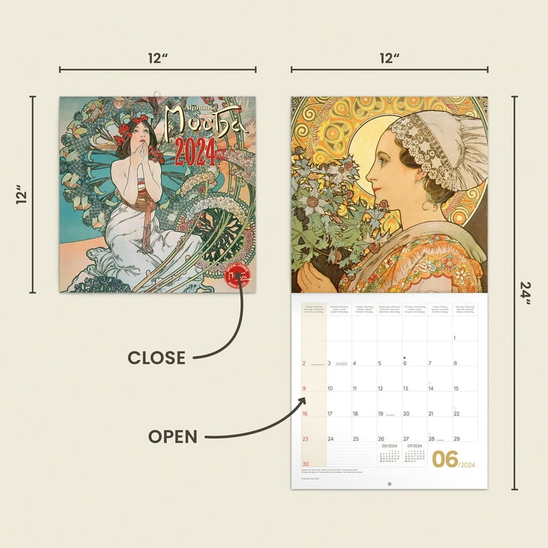 Calendar 2024, Alphonse Mucha Wall Calendar, Monthly Calendar, 16 Month  Hanging Calendar Sep 2023 - Dec 2024, 12x12 in. - Walmart.com